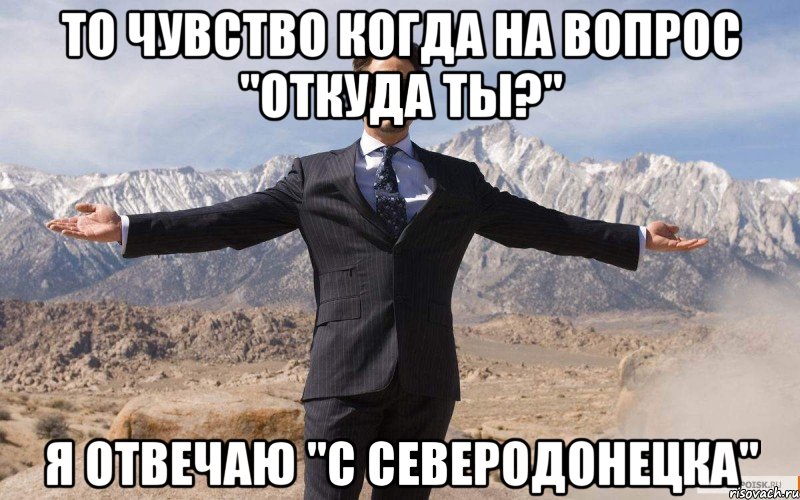 то чувство когда на вопрос "откуда ты?" я отвечаю "с Северодонецка", Мем железный человек