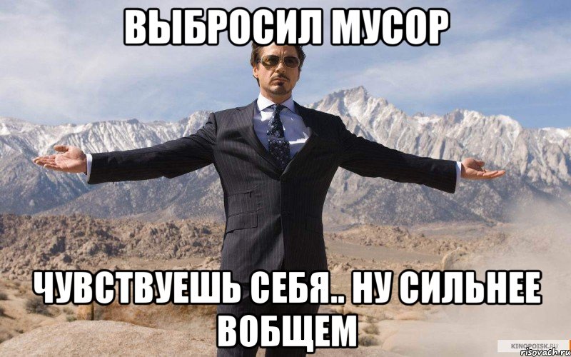 Выбросил мусор Чувствуешь себя.. Ну сильнее вобщем, Мем железный человек