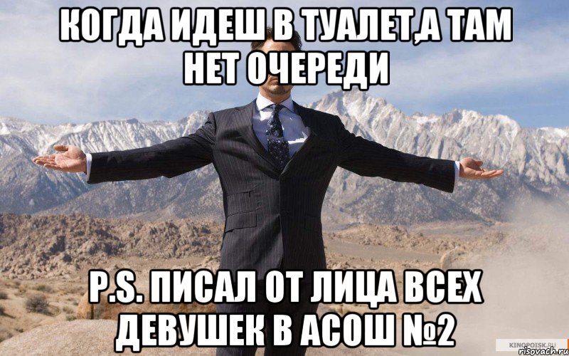 когда идеш в туалет,а там нет очереди P.S. ПИСАЛ ОТ ЛИЦА ВСЕХ ДЕВУШЕК В АСОШ №2, Мем железный человек