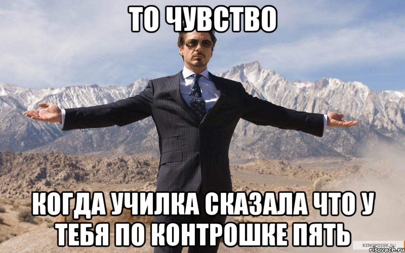 То чувство когда училка сказала что у тебя по контрошке пять, Мем железный человек