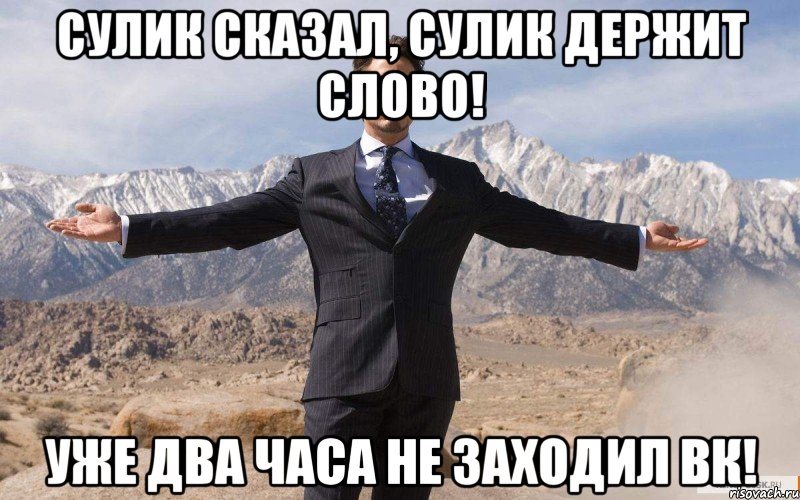 Сулик сказал, Сулик держит слово! уже два часа не заходил ВК!, Мем железный человек