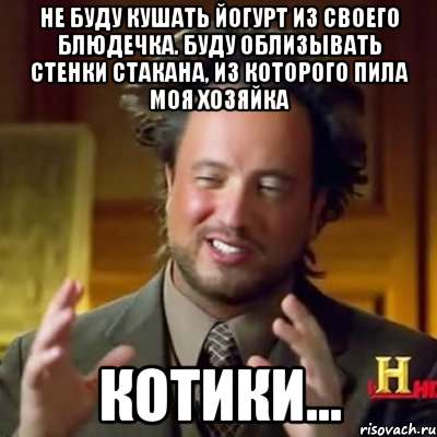 Не буду кушать йогурт из своего блюдечка. Буду облизывать стенки стакана, из которого пила моя хозяйка Котики..., Мем Женщины (aliens)