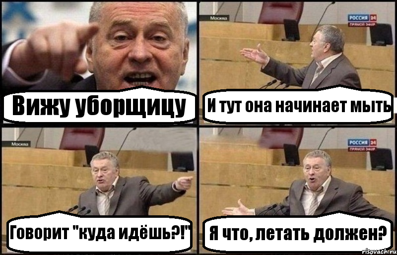 Вижу уборщицу И тут она начинает мыть Говорит "куда идёшь?!" Я что, летать должен?, Комикс Жириновский