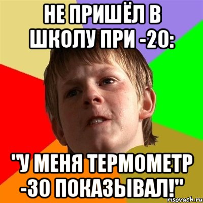 Не пришёл в школу при -20: "У меня термометр -30 показывал!", Мем Злой школьник