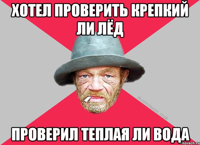 хотел проверить крепкий ли лёд проверил теплая ли вода