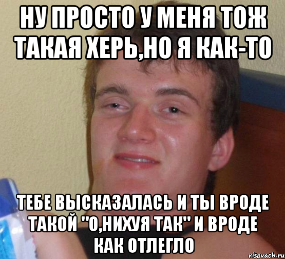 ну просто у меня тож такая херь,но я как-то тебе высказалась и ты вроде такой "о,нихуя так" и вроде как отлегло, Мем 10 guy (Stoner Stanley really high guy укуренный парень)