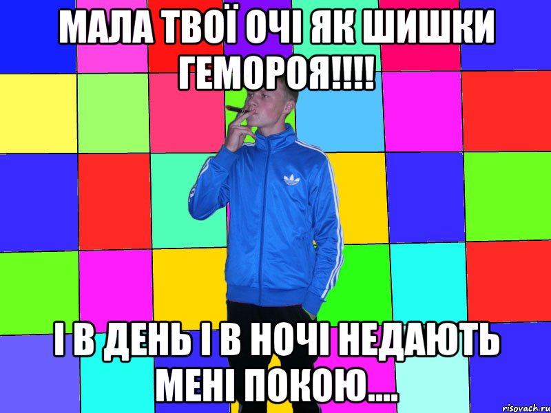 мала твої очі як шишки гемороя!!!! і в день і в ночі недають мені покою....