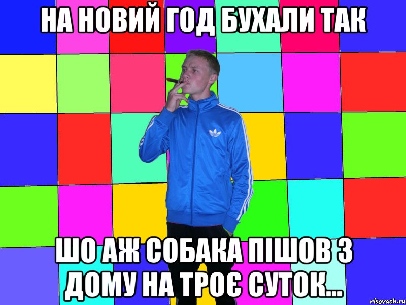 на новий год бухали так шо аж собака пішов з дому на троє суток...