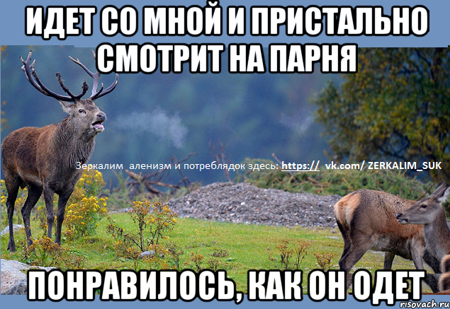 идет со мной и пристально смотрит на парня понравилось, как он одет