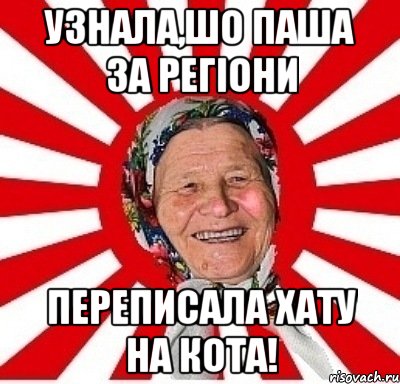 Узнала,шо Паша за Регіони Переписала хату на кота!, Мем  бабуля