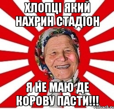 Хлопці який нахрин стадіон Я не маю де корову пасти!!!, Мем  бабуля