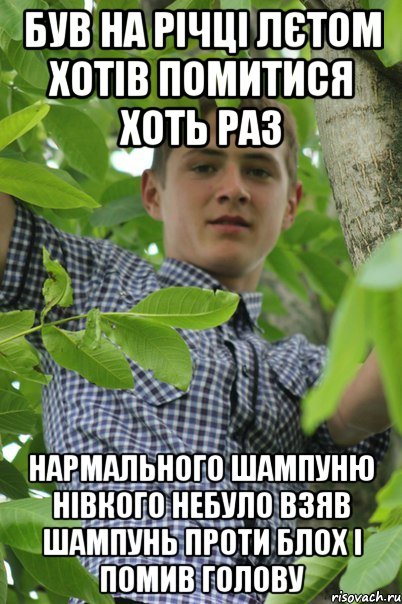 Був на річці лєтом хотів помитися хоть раз Нармального шампуню нівкого небуло взяв шампунь проти блох і помив голову
