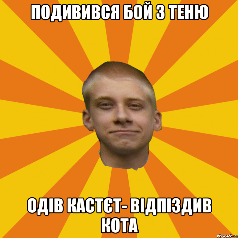 Подивився бой з теню Одів кастєт- відпіздив кота