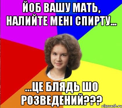 Йоб вашу мать, налийте мені спирту... ...це блядь шо розведений???