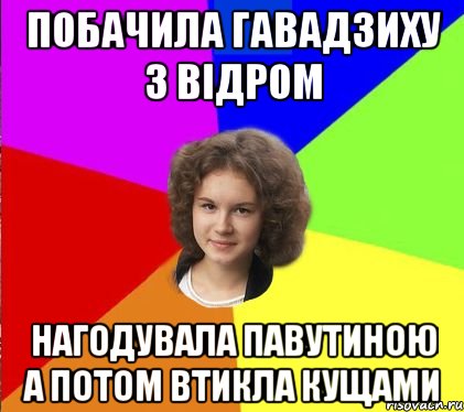 побачила гавадзиху з відром нагодувала павутиною а потом втикла кущами