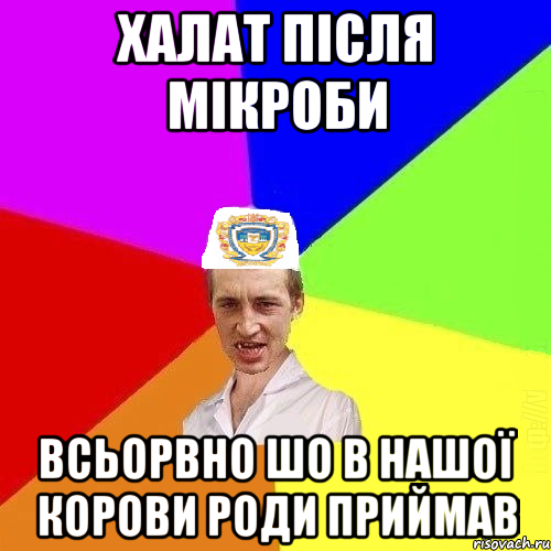 халат після мікроби всьорвно шо в нашої корови роди приймав