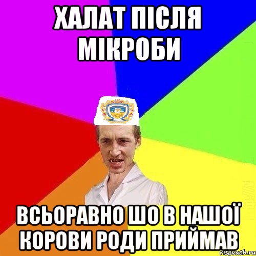 халат після мікроби всьоравно шо в нашої корови роди приймав