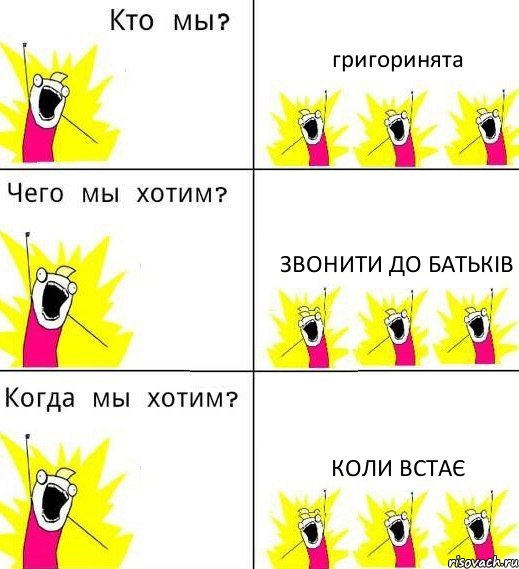 григоринята звонити до батьків коли встає, Комикс Что мы хотим