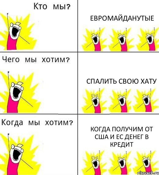 ЕВРОМАЙДАНУТЫЕ Спалить свою ХАТУ Когда получим от США и ЕС денег в кредит, Комикс Что мы хотим