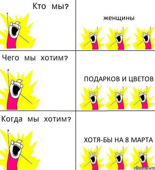 женщины подарков и цветов хотя-бы на 8 марта, Комикс Что мы хотим