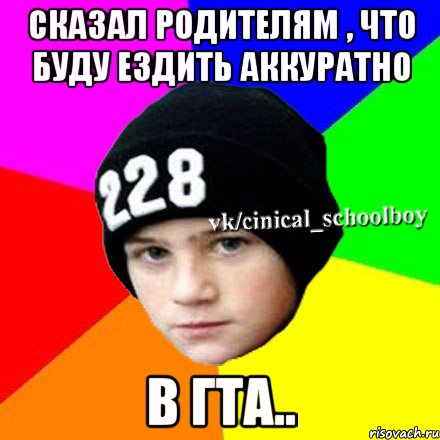 Сказал родителям , что буду ездить аккуратно В ГТА.., Мем  Циничный школьник 1