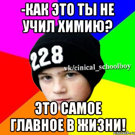 -как это ты не учил химию? это самое главное в жизни!, Мем  Циничный школьник 1