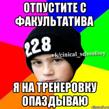 отпустите с факультатива я на тренеровку опаздываю, Мем  Циничный школьник 1