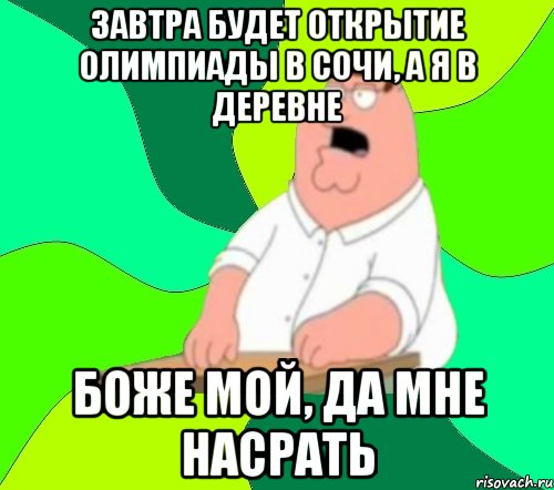 Завтра будет открытие олимпиады в Сочи, а я в деревне боже мой, да мне насрать, Мем  Да всем насрать (Гриффин)