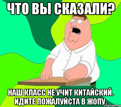 что вы сказали? наш класс не учит китайский. идите пожалуйста в жопу., Мем  Да всем насрать (Гриффин)