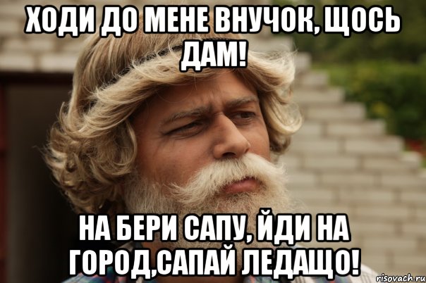 ходи до мене внучок, щось дам! На бери сапу, йди на город,сапай ледащо!, Мем дд