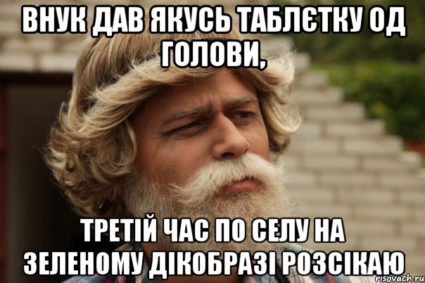 Внук дав якусь таблєтку од голови, третій час по селу на зеленому дікобразі розсікаю, Мем дд