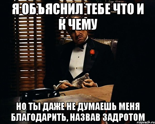 Я объяснил тебе что и к чему Но ты даже не думаешь меня благодарить, назвав задротом, Мем Дон Вито Корлеоне