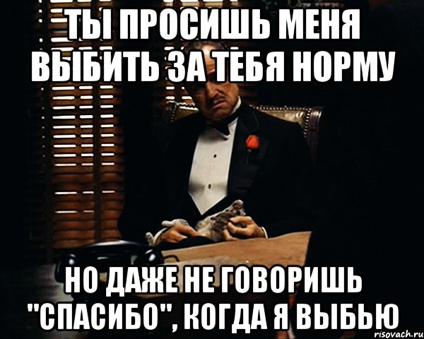 ты просишь меня выбить за тебя норму но даже не говоришь "спасибо", когда я выбью, Мем Дон Вито Корлеоне