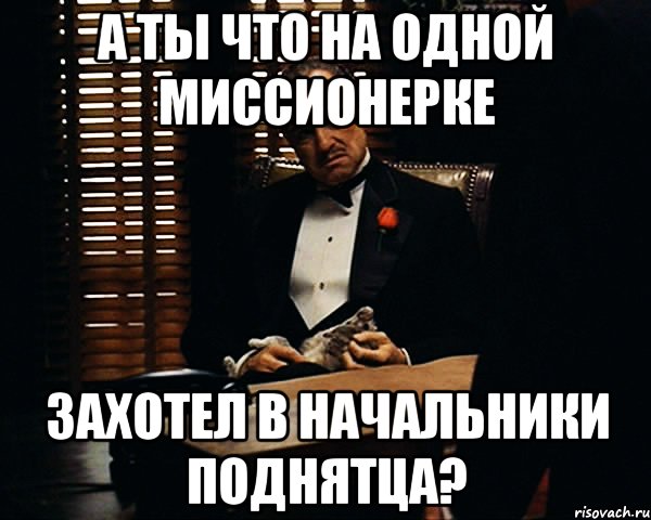 А ты что на одной миссионерке захотел в начальники поднятца?, Мем Дон Вито Корлеоне