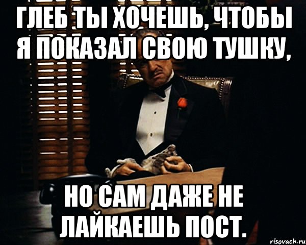 Глеб Ты хочешь, чтобы я показал свою тушку, но сам даже не лайкаешь пост., Мем Дон Вито Корлеоне