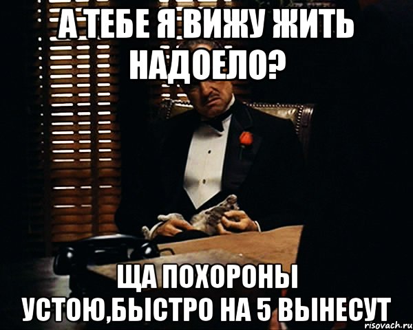 а тебе я вижу жить надоело? ща похороны устою,быстро на 5 вынесут, Мем Дон Вито Корлеоне