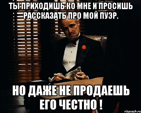 Ты приходишь ко мне и просишь рассказать про мой пуэр. Но даже не продаешь его честно !, Мем Дон Вито Корлеоне