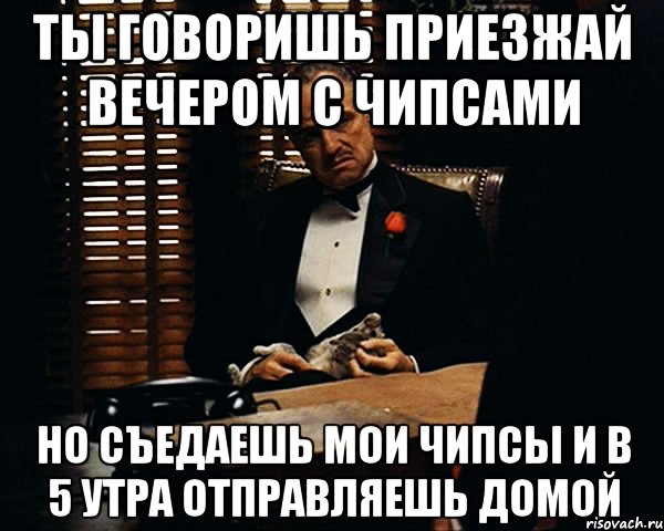 Ты говоришь приезжай вечером с чипсами Но съедаешь мои чипсы и в 5 утра отправляешь домой, Мем Дон Вито Корлеоне