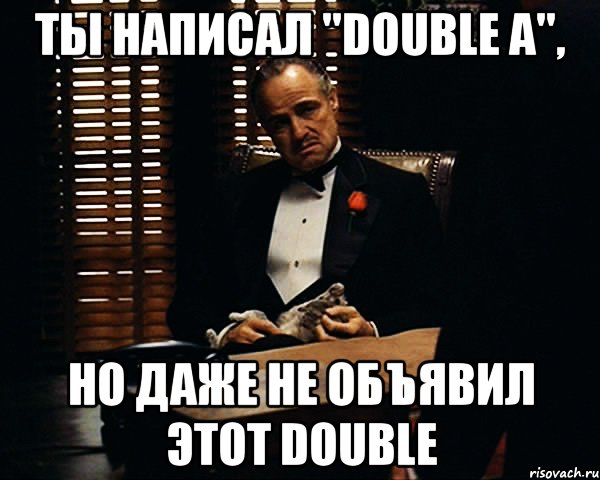 Ты написал "double a", но даже не объявил этот double, Мем Дон Вито Корлеоне