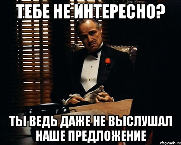 Тебе не интересно? Ты ведь даже не выслушал наше предложение, Мем Дон Вито Корлеоне