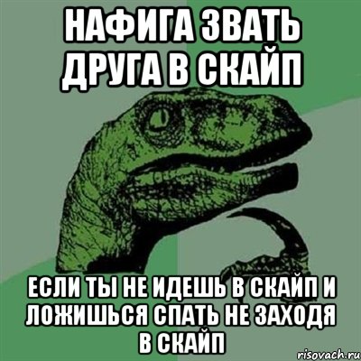 Нафига звать друга в скайп Если ты не идешь в скайп и ложишься спать не заходя в скайп, Мем Филосораптор