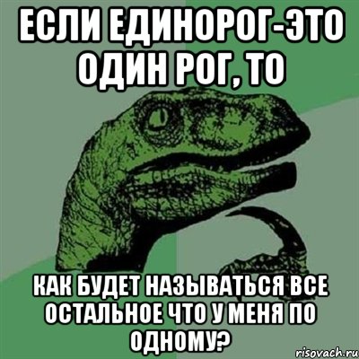 если единорог-это один рог, то как будет называться все остальное что у меня по одному?, Мем Филосораптор