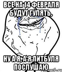 все на 14 февраля будут гулять, ну а я, а я Питбуля послушаю, Мем Forever Alone