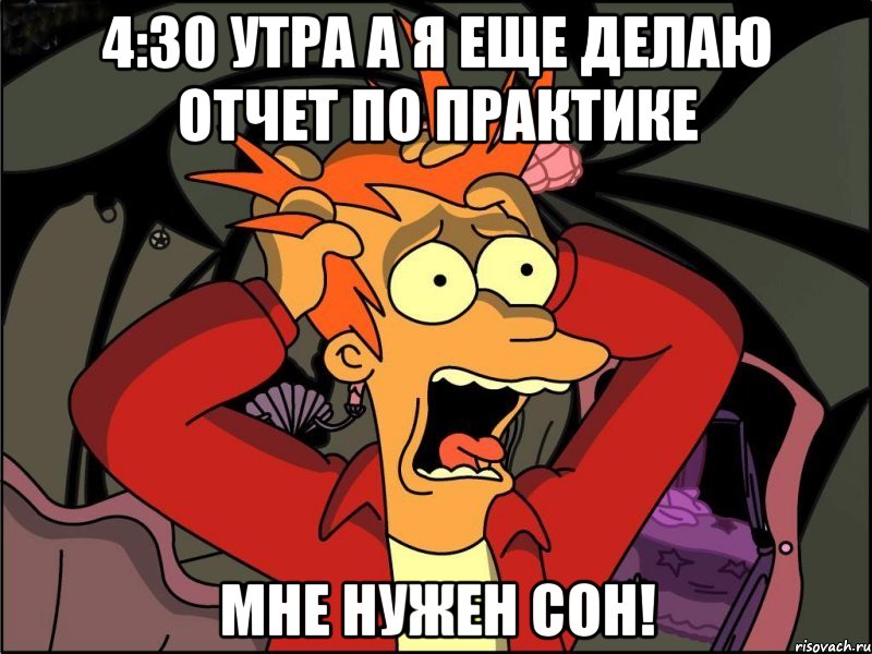 4:30 утра а я еще делаю отчет по практике мне нужен сон!, Мем Фрай в панике