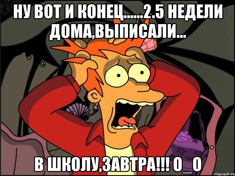 Ну вот и конец......2.5 недели дома,выписали... В ШКОЛУ,ЗАВТРА!!! О_О, Мем Фрай в панике