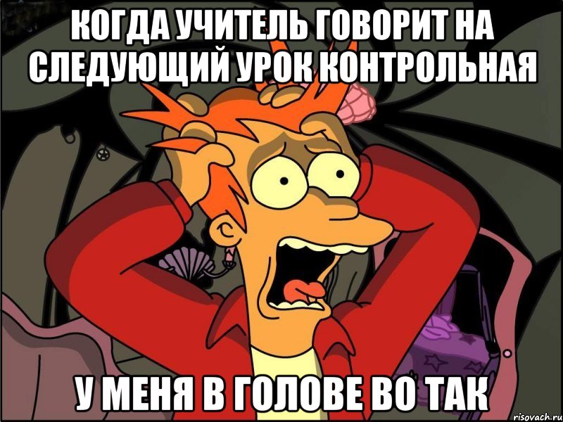 Когда учитель говорит на следующий урок контрольная У меня в голове во так, Мем Фрай в панике