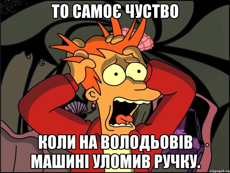 то самоє чуство коли на володьовів машині уломив ручку., Мем Фрай в панике