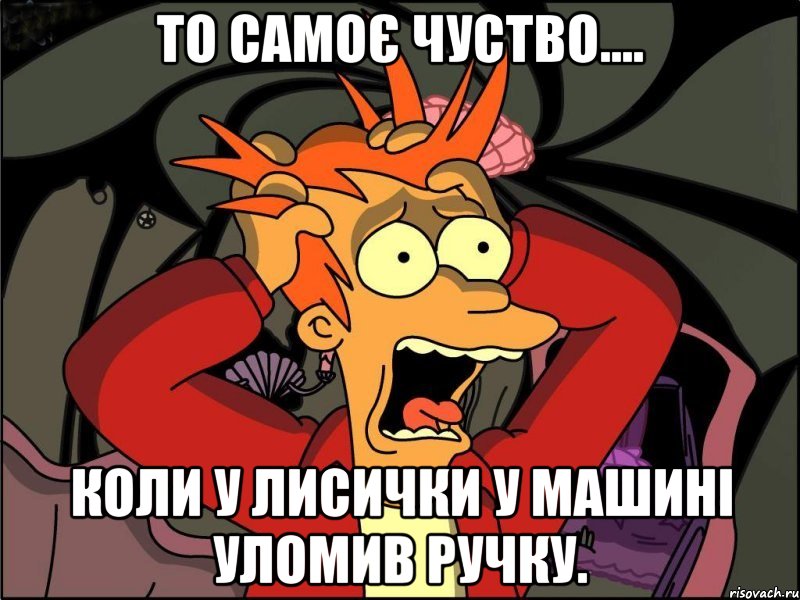 то самоє чуство.... коли у Лисички у машині уломив ручку., Мем Фрай в панике