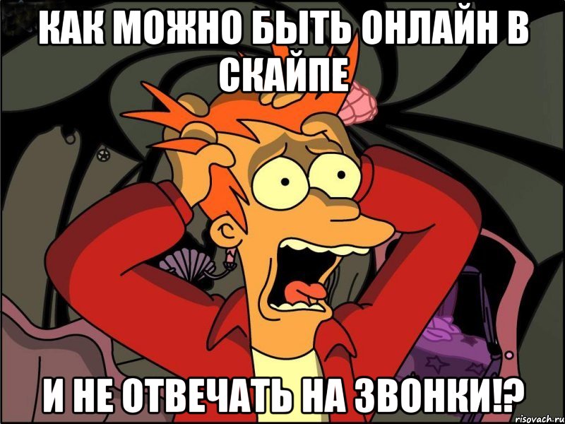 Как можно быть онлайн в скайпе И не отвечать на звонки!?, Мем Фрай в панике