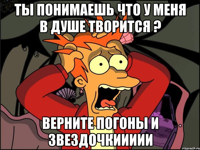 Ты понимаешь что у меня в душе творится ? Верните Погоны и звездочкиииии, Мем Фрай в панике